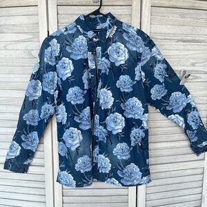 Men’s Flower Jean Material long sleeve button up shirt